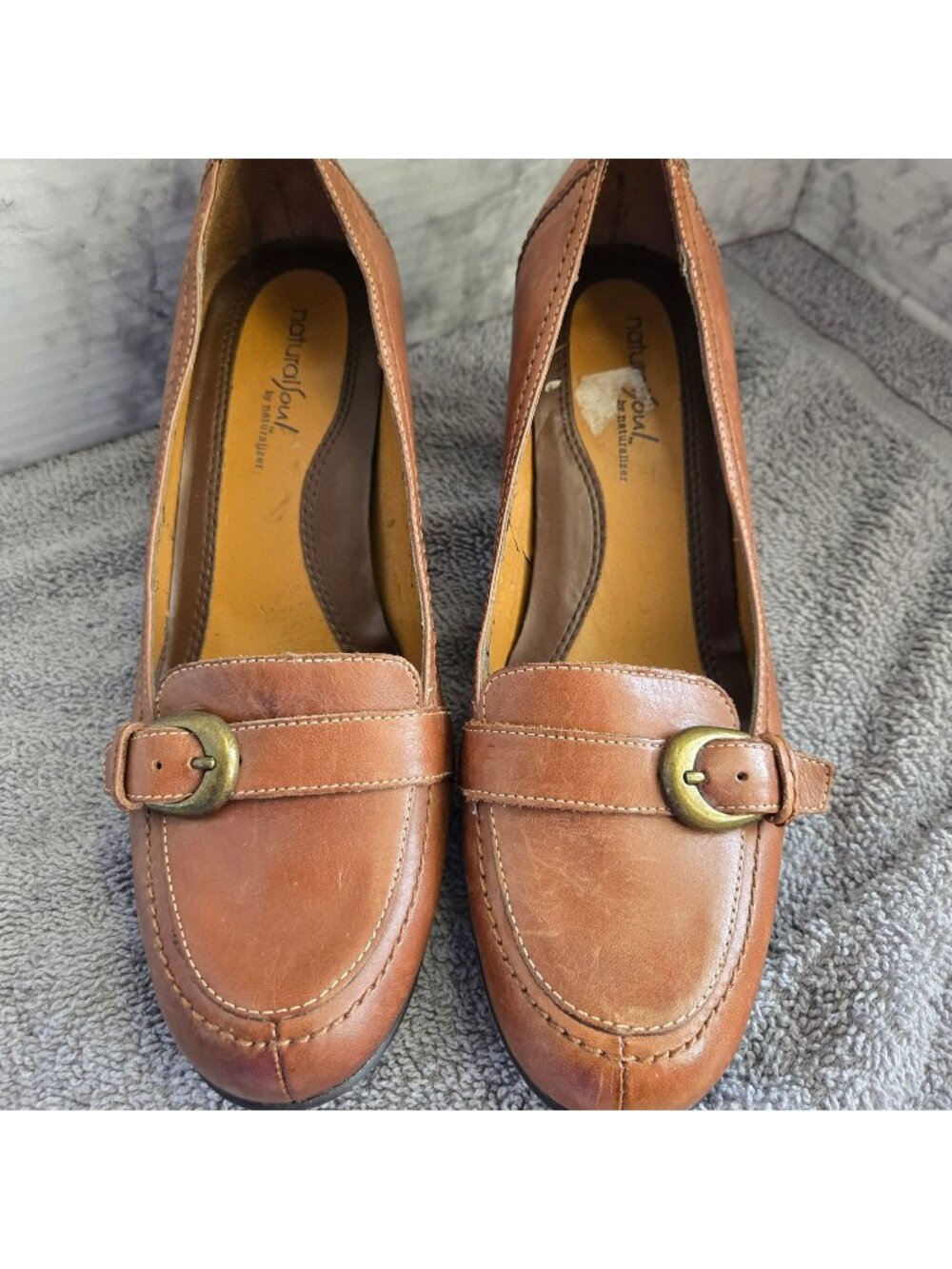 Natural Soul by Naturalizer Brown Leather Heeled Loafers Womens Sz 9M